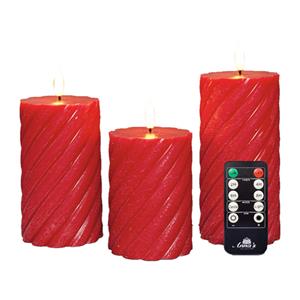 Anna's Collection Luxe LED kaarsen/stompkaarsen set - 3x st - rood - swirl - met afstandsbediening -