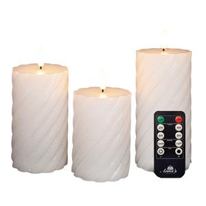 Anna's Collection Luxe LED kaarsen/stompkaarsen set - 3x st - wit - swirl - met afstandsbediening -