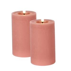Countryfield LED kaarsen/stompkaarsen - 2x - roze - D7,5 x H12,5 cm - timer -