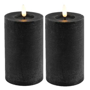 Countryfield LED kaarsen/stompkaarsen - 2x - zwart - D7,5 x H12,5 cm - timer -