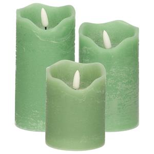 Stern fabrik LED kaarsen/stompkaarsen - set 3x st - mintgroen - H10, H12,5 en H15 cm -