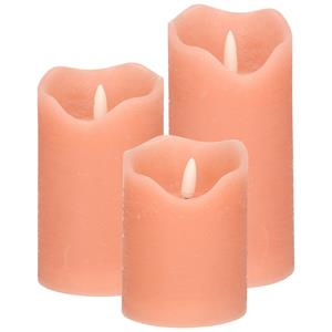 Stern fabrik LED kaarsen/stompkaarsen - set 3x st - roze - H10, H12,5 en H15 cm -