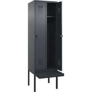 Lockerkast Evolo PLUS met zitbank, 2 compartimenten, grijs, b = 600 mm, veiligheidsdraaigrendel, met uitstekende zitbank, kunststof