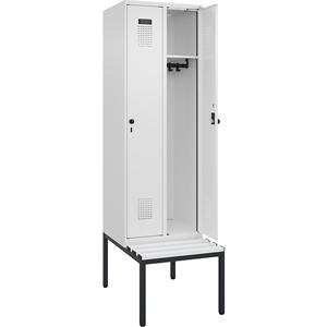 Lockerkast Evolo PLUS met zitbank, 2 compartimenten, wit, b = 600 mm, veiligheidsdraaigrendel, met ondergebouwde zitbank, kunststof