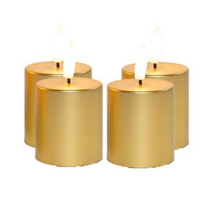 Anna's Collection LED kaarsen/stompkaarsenen - 4x st - goud - D4,5 x H8 cm - timer -