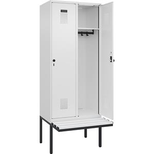 Lockerkast Evolo PLUS met zitbank, 2 compartimenten, wit, b = 800 mm, veiligheidsdraaigrendel, met uitstekende zitbank, kunststof