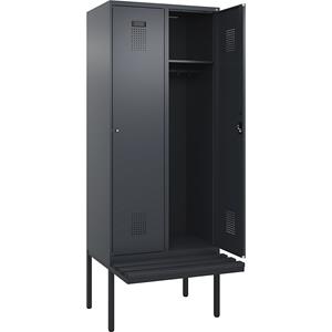 Lockerkast Evolo PLUS met zitbank, 2 compartimenten, grijs, b = 800 mm, cilinderslot, met uitstekende zitbank, kunststof