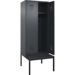 Lockerkast Evolo PLUS met zitbank, 2 compartimenten, grijs, b = 800 mm, cilinderslot, met ondergebouwde zitbank, kunststof