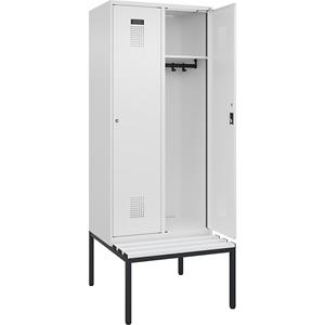 Lockerkast Evolo PLUS met zitbank, 2 compartimenten, wit, b = 800 mm, cilinderslot, met ondergebouwde zitbank, kunststof