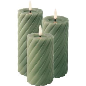 Lumineo Luxe LED kaarsen/stompkaarsen - set 3x st - groen - D7,5 - met timer -
