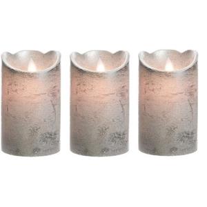 Merkloos 3x Zilveren LED kaarsen/stompkaarsen 12 cm flakkerend -