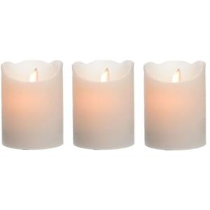 Merkloos 3x Creme witte LED kaarsen/stompkaarsen 10 cm flakkerend -