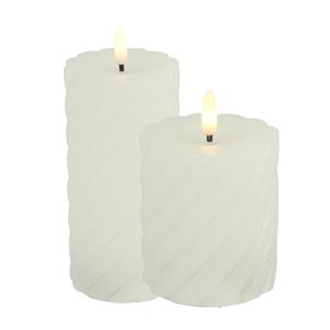 Countryfield LED kaarsen/stompkaarsen set - 2x - wit - H8, H12,5 cm - swirl -