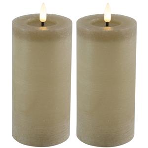 Countryfield LED kaarsen/stompkaarsen - 2x - beige - D7,5 x H15 cm - timer -