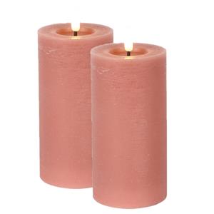 Countryfield LED kaarsen/stompkaarsen - 2x - roze - D7,5 x H15 cm - timer -