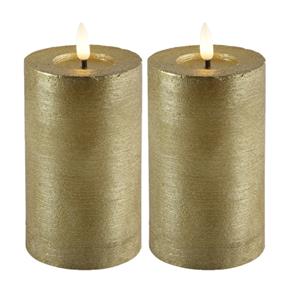 Countryfield LED kaarsen/stompkaarsen- 2x - goud - D7,5 x H12,5 cm - timer - warm wit -