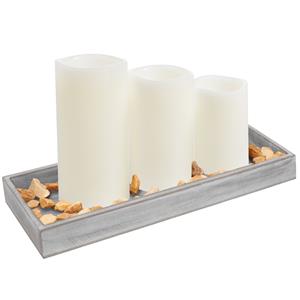 Merkloos Houten dienblad met 3 LED kaarsen in de kleur wit 14 x cm -