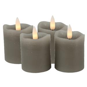 Countryfield LED kaarsen/stompkaarsen - 4x st - grijs - D5 x H7,2 cm - timer - warm wit -