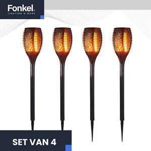 Letsleds Set 4x LED Solar tuinfakkels zonne-energie ZWART IP44
