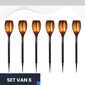 Letsleds Set 6x LED Solar tuinfakkels zonne-energie ZWART IP44