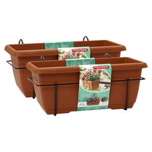 PlasticForte Balkonbak - 2x - terracotta - 50 cm - plantenbak met hanger - bloembak -
