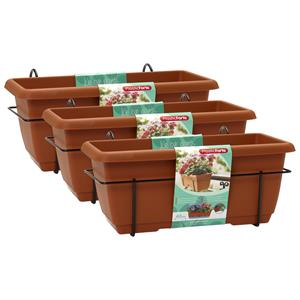 PlasticForte Balkonbak - 3x - terracotta - 50 cm - plantenbak met hanger - bloembak -