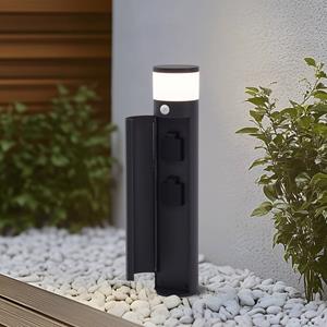 LUCANDE Corban sokkellamp, antraciet, sensor, 2 stopcontacten