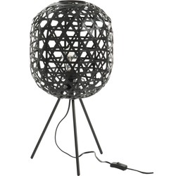 J-Line  Tafellamp Tripod Rond Bamboe|metaal Zwart - 29x29x59.5cm
