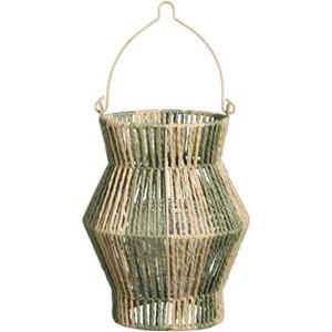 Leen Bakker Lantaarn Bilbao - groen/naturel - 25,5xØ19,5 cm