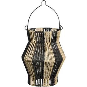 Leen Bakker Lantaarn Bilbao - zwart/naturel - 25,5xØ19,6 cm