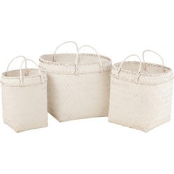 J-Line  Set Van 3 Manden Vierkant Rotan Wit - 48x48x54cm