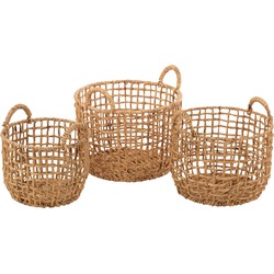 J-Line  Set Van 3 Manden Rond Open Waterhyacint Naturel - 44x44x31cm