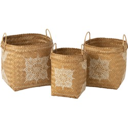 J-Line  Set Van 3 Manden Tekening Bamboe Wit|natuur - 52x51x56cm