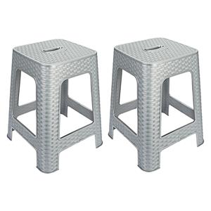 Zit krukjes - 2x - zilvergrijs - rotan kunststof - x x 45 cm - extra zitplaatsen -
