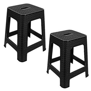 Hega Hogar Zit krukjes - 2x - antraciet - rotan kunststof - x x 45 cm - extra zitplaatsen -