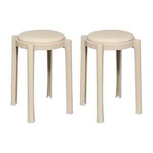 Atmosphera Five Bijzet krukje/stoel - 2x - beige - D41 x H47 cm - Stapelbaar -