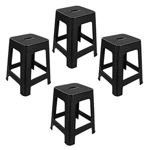 Hega Hogar Zit krukjes - 4x - antraciet - rotan kunststof - x x 45 cm - extra zitplaatsen -