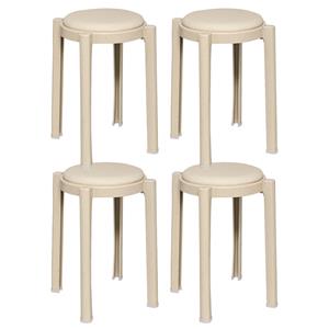 Atmosphera Five Bijzet krukje/stoel - 4x - beige - D41 x H47 cm - Stapelbaar -