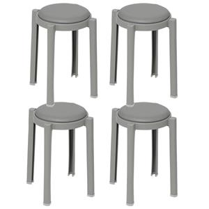 5five Five Bijzet krukje/stoel - 4x - grijs - D41 x H47 cm - Stapelbaar -