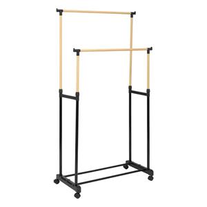 5five Kledingrek met dubbele stang - kunststof/metaal - zwart/naturel - x x 165 cm - zwenkwielen -