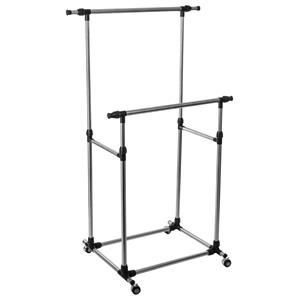 5five Kledingrek met dubbele stang - kunststof/metaal - zwart/zilver - 150 x 66 x 166 cm - zwenkwielen -