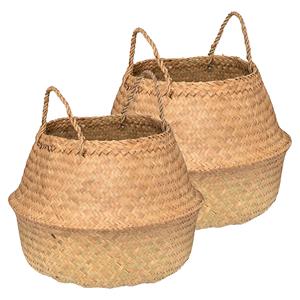 Atmosphera Opbergmand Danilo - 2x - rond - riet - naturel - x cm - opvouwbaar - decoratie mand -