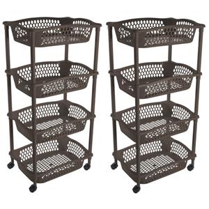 Hega Hogar Keuken opberg trolley - 2x stuks - 4 manden - cappuccino bruin - x cm - roltafel -