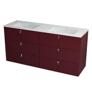 Sapho Mitra Onderkast incl. wastafel 3 lades 150x70x46cm claret