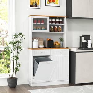 Costway Keukenvoorraadkast met Rubberhouten Werkblad 38 L Vrijstaande Recycle-afvalkast Buffetkast en Organizer voor Keuken en Eetkamer