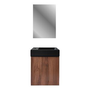 Boss & Wessing Fonteinset BWS Sona Fonteinkast Hout Wastafel Mat Zwart en Spiegel Met Omlijsting