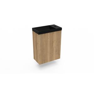Arcqua Fonteinkast Halifax Oak  Ridge 40x55x28 cm Incl. Fontein Mat Zwart Zonder Overloop