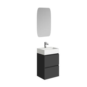 Boss & Wessing Fonteinkast BWS Melina 45 cm Mat Zwart Met Wastafel Glans Wit Inclusief Spiegel