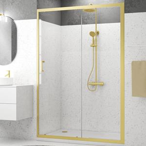 Aurlane  Douche Schuifdeur Factory 140 X 200cm - Goud Profiel - 6 Mm Helder Glas