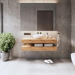 Gliss Design Wastafelbladset  Topdek 2x 100x46 cm Ruw Natuur Incl. 4 Ophangbeugels Met Waskom